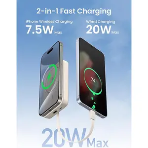 UGREEN 35341 10000mAh Magnetic Power Bank with Built-In USB-C Cable, MagSafe Wireless Charging, 20W USB-C Fast Charging, 15W Wireless Charging, Portable Charger for iPhone 12–17 Series