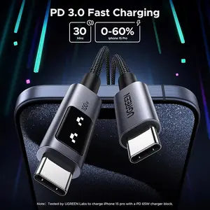 UGREEN 35513 USB-C to USB-C PD Fast Charging Cable 3M, 100W Power Delivery, 480Mbps Data Transfer, Nylon Braided USB-C Cable with Aluminum Shell