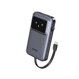 UGREEN 35603B 10000mAh Power Bank with Built-In USB-C Cable, 30W Two-Way Fast Charging, Smart TFT Display, 3-Device Simultaneous Charging, Portable Power Bank