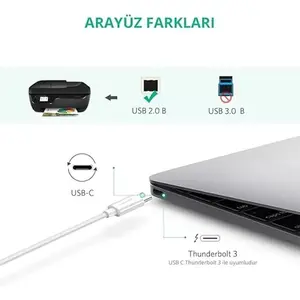 UGREEN 40417 USB-C to USB 2.0 Printer Cable 1.5m, Reliable Data Transfer, Plug-and-Play Connectivity, USB Type-C to Printer Scanner Device Cable White