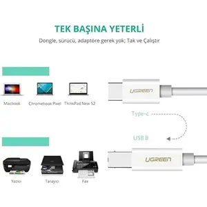 UGREEN 40417 USB-C to USB 2.0 Printer Cable 1.5m, Reliable Data Transfer, Plug-and-Play Connectivity, USB Type-C to Printer Scanner Device Cable White