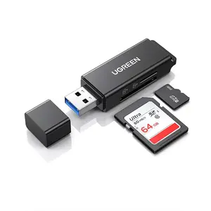 UGREEN 40752 USB 3.0 to SD TF Dual Card Reader, 5Gbps High-Speed Data Transfer, USB Type-A Interface, SD and microSD Memory Card Adapter Black
