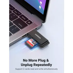 UGREEN 40752 USB 3.0 to SD TF Dual Card Reader, 5Gbps High-Speed Data Transfer, USB Type-A Interface, SD and microSD Memory Card Adapter Black