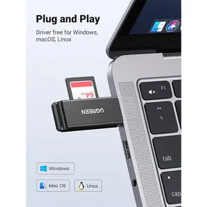 UGREEN 40752 USB 3.0 to SD TF Dual Card Reader, 5Gbps High-Speed Data Transfer, USB Type-A Interface, SD and microSD Memory Card Adapter Black