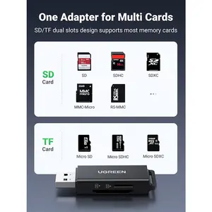UGREEN 40752 USB 3.0 to SD TF Dual Card Reader, 5Gbps High-Speed Data Transfer, USB Type-A Interface, SD and microSD Memory Card Adapter Black
