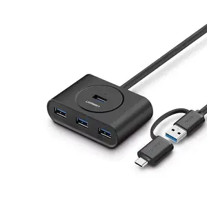 UGREEN 40850 USB 3.0 Hub with USB-C Port 1m Black 4-in-1, Multiport USB Expansion Hub, High-Speed USB Adapter