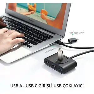 UGREEN 40850 USB 3.0 Hub with USB-C Port 1m Black 4-in-1, Multiport USB Expansion Hub, High-Speed USB Adapter