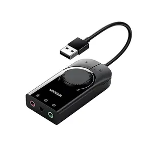 UGREEN 40964 USB External Stereo Sound Adapter, USB Audio Interface, 3.5mm Output Mic Support, 15cm Cable, Black