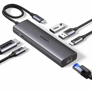 UGREEN 45000 USB-C to HDMI + 2×USB-A 3.2 + USB-C 3.2 + RJ45 + PD Converter 10Gbps 4K@60Hz 6-in-1 Hub, Gigabit Ethernet Multiport USB-C Docking Adapter