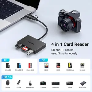 UGREEN 45167 USB-C & USB-A Card Reader Hub, 5Gbps Transfer Speed, SD TF Slots, Dual USB-A Ports, Black
