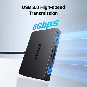 UGREEN 45167 USB-C & USB-A Card Reader Hub, 5Gbps Transfer Speed, SD TF Slots, Dual USB-A Ports, Black