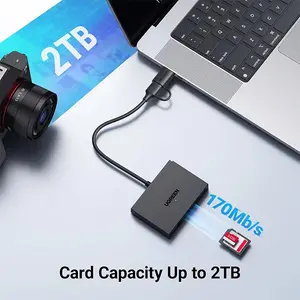 UGREEN 45167 USB-C & USB-A Card Reader Hub, 5Gbps Transfer Speed, SD TF Slots, Dual USB-A Ports, Black