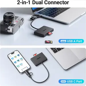 UGREEN 45167 USB-C & USB-A Card Reader Hub, 5Gbps Transfer Speed, SD TF Slots, Dual USB-A Ports, Black