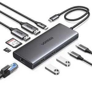 UGREEN 45380 USB-C to USB-A 3.2 + USB-A 3.0 + 2×USB-C 3.2 + Dual HDMI + RJ45 + SD/TF + PD Converter 10Gbps 4K@60Hz 10-in-1 Hub