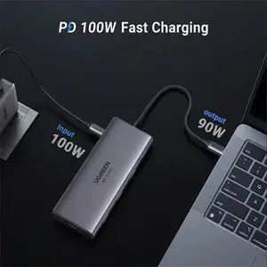 UGREEN 45380 USB-C to USB-A 3.2 + USB-A 3.0 + 2×USB-C 3.2 + Dual HDMI + RJ45 + SD/TF + PD Converter 10Gbps 4K@60Hz 10-in-1 Hub