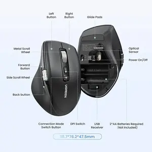UGREEN 45792 Multi-Mode Wireless Mouse, 2.4GHz and Bluetooth Dual Connectivity, Multi-Device Switching Support, Ergonomic Compact Design, Portable Wireless Mouse Black