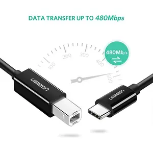 UGREEN 50446 USB-C to USB-B 2.0 Printer Cable 2m, 480Mbps Data Transfer Speed, Plug-and-Play Connectivity, USB Type-C to Printer Scanner Device Cable Black