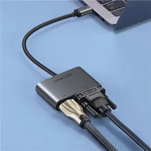 UGREEN 50505 USB-C to HDMI + VGA + USB 3.0 Converter Gray with Power Delivery, Multiport Display Adapter, 4K HDMI Output, VGA Video Support, USB Data Port, USB-C Charging Hub