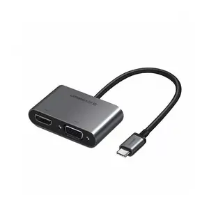 UGREEN 50505 USB-C to HDMI + VGA + USB 3.0 Converter Gray with Power Delivery, Multiport Display Adapter, 4K HDMI Output, VGA Video Support, USB Data Port, USB-C Charging Hub