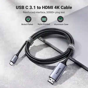 UGREEN 50570 USB-C to HDMI Cable 1.5m, 4K Ultra HD Resolution Support, USB Type-C Male to HDMI Male Connector, Premium Aluminum Alloy Shell, High-Definition Audio Video Cable Gray Black