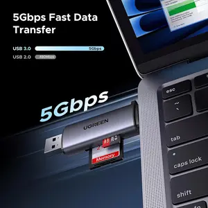 UGREEN 50706 USB-C and USB-A Dual Card Reader, 5Gbps High-Speed Data Transfer, SD and microSD Card Support, Dual Interface Memory Card Adapter Black