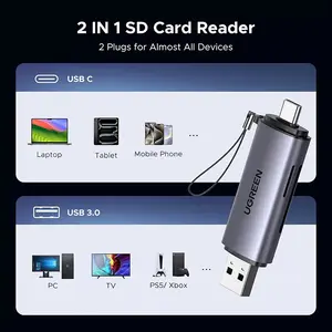 UGREEN 50706 USB-C and USB-A Dual Card Reader, 5Gbps High-Speed Data Transfer, SD and microSD Card Support, Dual Interface Memory Card Adapter Black