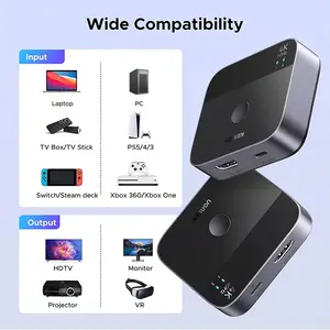 UGREEN 55452 USB-C + HDMI Switch 2-in-1 Out 4K@60Hz Aluminum Switcher for Laptops MacBook, Dual Input Display Switch