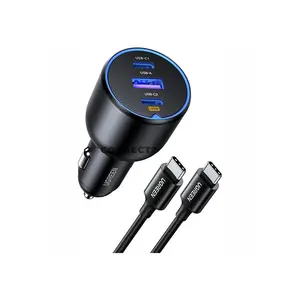 UGREEN 55511 130W 3-Port Fast Car Charger with 100W USB-C Cable, 100W USB-C PD 3.0, Dual USB-C & USB-A Ports, QC 4.0, PPS, SCP, AFC Fast Charging, Thermal Guard & 12V-24V Vehicle Compatibility