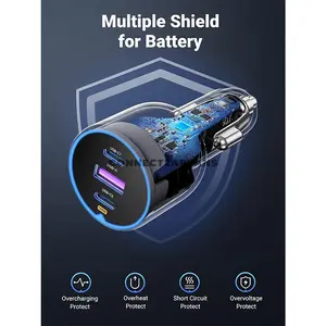 UGREEN 55511 130W 3-Port Fast Car Charger with 100W USB-C Cable, 100W USB-C PD 3.0, Dual USB-C & USB-A Ports, QC 4.0, PPS, SCP, AFC Fast Charging, Thermal Guard & 12V-24V Vehicle Compatibility