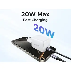 UGREEN 55554 20W USB-C GaN Fast Charger EU White, Single USB-C Port, Fast Charging, Smart Safety Protection, Flame-Retardant ABS Housing