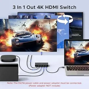 UGREEN 55857 HDMI Switch 3 In 1 Out, 4K@60Hz Ultra HD Resolution Support, HDR10+ HDMI Selector, Remote Control Display Switch, Multi-Source HDMI Switching Adapter