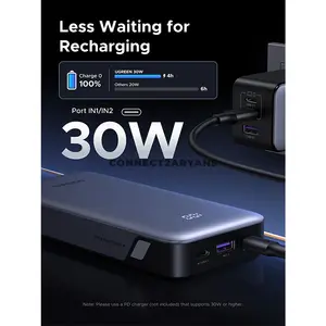 UGREEN 55989B 20000mAh 30W Two-Way Fast Charging Power Bank, Dual USB-C & USB-A 3-Port Output, 30W USB-C Recharge, UFCS 33W Max, Smart LED Digital Display, V-0 Safety Shell & 0.5M USB-C Cable