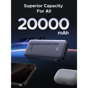 UGREEN 55989B 20000mAh 30W Two-Way Fast Charging Power Bank, Dual USB-C & USB-A 3-Port Output, 30W USB-C Recharge, UFCS 33W Max, Smart LED Digital Display, V-0 Safety Shell & 0.5M USB-C Cable