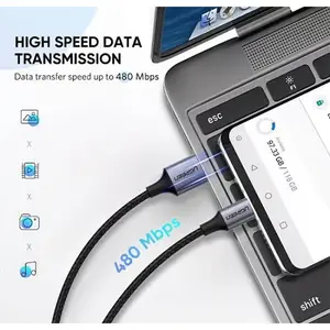 UGREEN 60126 USB-A to USB-C Fast Charging Cable 1M, 3A Fast Charging, 480Mbps Data Transfer, Nylon Braided USB-C Cable with Aluminum Housing