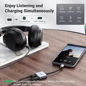 UGREEN 60164 USB-C to 3.5mm Audio Adapter with Power Delivery, USB Type-C Audio Converter, Hi-Fi Audio Output, Fast PD Charging Support, Compact USB-C Audio Adapter