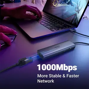 UGREEN 60515 USB-C Multifunction Adapter with Ethernet Interface 7-in-1 Hub, Gigabit RJ45 LAN Port, HDMI Display Output, USB Data Ports, Power Delivery Charging, Multiport USB-C Connectivity Adapter