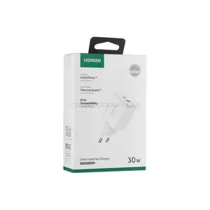 UGREEN 65015 X516 30W GaN USB-C & USB-A Fast Wall Charger White, 30W USB-C PD 3.0, 22.5W USB-A, QC 4.0, FCP & AFC Fast Charging, Dual-Port Charging, Intelligent Power Management & Compact Polycarbonate Design
