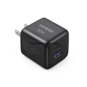 UGREEN 65025 30W 2-Port GaN Fast Wall Charger Space Gray US Plug, USB-C & USB-A Dual Ports, PD 3.0, QC 4.0, FCP & AFC Fast Charging, Intelligent Safety Protection, Compact Travel Adapter for iPhone, Samsung Galaxy, Google Pixel & iPad
