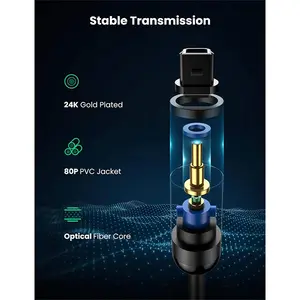 UGREEN 70892 Toslink Optical Audio Cable 2m, Digital SPDIF Audio Transmission, Fiber Optic Construction, Male to Male Connectors, High-Fidelity Optical Sound Cable Black