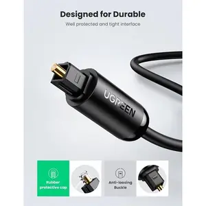 UGREEN 70893 Toslink Optical Audio Cable 3m, Digital SPDIF Audio Transmission, Fiber Optic Construction, Male to Male Connectors, High-Fidelity Optical Sound Cable Black