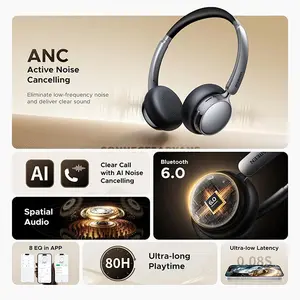 UGREEN HP207 75630 Studio Plus Wireless Over-Ear Headphones Black, 25dB Active Noise Cancellation, 30mm Titanium-Coated Drivers, Bluetooth 6.0, Spatial Audio, 80-Hour Battery, 80ms Low-Latency & AI Clear Calls