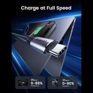 UGREEN 80150 USB-C 3.2 Gen2 Cable 1m, 240W Power Delivery Fast Charging, 10Gbps High-Speed Data Transfer, 4K@60Hz Video Output Support, Braided USB Type-C Male to Male Cable