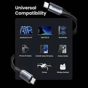 UGREEN 80150 USB-C 3.2 Gen2 Cable 1m, 240W Power Delivery Fast Charging, 10Gbps High-Speed Data Transfer, 4K@60Hz Video Output Support, Braided USB Type-C Male to Male Cable