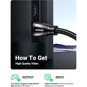 UGREEN 80403 HDMI 2.1 Cable 2m, 8K@60Hz and 4K@120Hz Ultra HD Resolution Support, 48Gbps Bandwidth, Braided Jacket Design, Premium Aluminum Alloy Shell, High-Speed Audio Video Transmission Cable Black