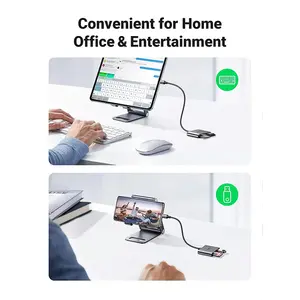 UGREEN 80798 USB-C to SD TF and USB 2.0 Card Reader, 5Gbps High-Speed Data Transfer, Dual Memory Card Slot Support, USB Type-C Multi-Function Card Adapter Black