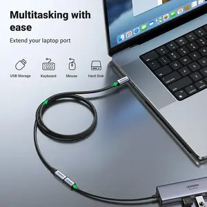 UGREEN 80810 USB-C 3.1 Extension Cable 0.5m, 10Gbps Ultra-Fast Data Transfer, USB Type-C Male to Female Connector, Compact High-Speed Charging and Data Sync Extension Cable Black