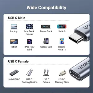 UGREEN 80810 USB-C 3.1 Extension Cable 0.5m, 10Gbps Ultra-Fast Data Transfer, USB Type-C Male to Female Connector, Compact High-Speed Charging and Data Sync Extension Cable Black
