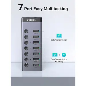 UGREEN 90307 USB-C to 7-Port USB-A 3.0 Hub DC 12V EU, Multi USB Expansion Hub, High-Speed USB Adapter