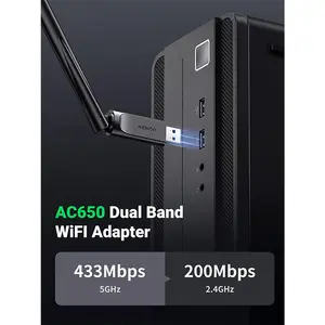 UGREEN 90339 AC650 High-Gain Dual Band Wireless USB Adapter, WiFi 5 USB Dongle, 2.4GHz and 5GHz Dual-Band Connectivity, High-Gain Antenna Design, Wireless Internet Adapter for Desktop and Laptop PCs