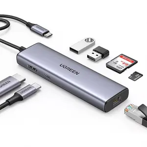 UGREEN 90568 USB Type-C Multifunction Adapter 7-in-1 Multiport Hub, USB-C Power Delivery, HDMI Display Output, USB Data Ports, SD/TF Card Reader, Portable All-in-One Connectivity Adapter